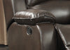 Dark Brown Transitional Leather Gel Reclining Sofa with Drop Down Table