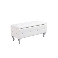 White Tufted Hard Wood Storage Bench