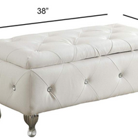 White Tufted Hard Wood Storage Bench