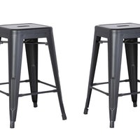 24" Matte Black Backless Metal Barstool With a Set of 2