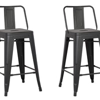 24" Matte Black Metal Barstool with Back In A Set of 2