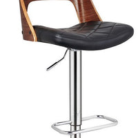 Black Contemporary Wood Back Adjustable Swivel Barstool with Diamond Quilted Seat