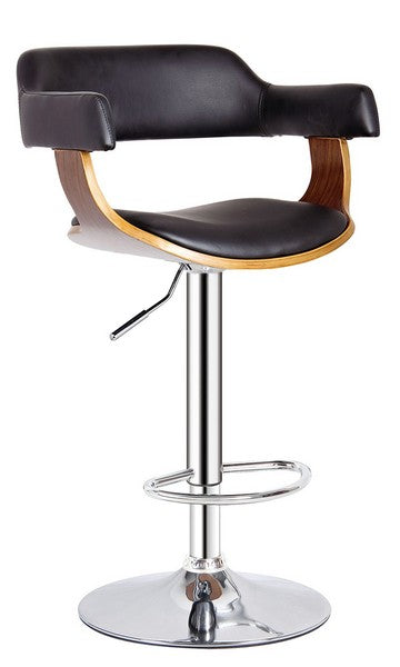 Black Contemporary Swivel Adjustable Barstool with Padded Armrests