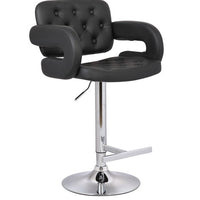 Black Contemporary Tufted Adjustable Swivel Arm Barstool with Cushion