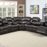 Dark Brown 3pc Leather Gel Sectional With 4 Recliners and storage Console