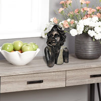 Dreaming Lady Bust Sculpture in Patina Black Finish