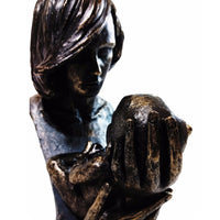 Women Holding Baby in Loving Hands Bust Sculpture in Patina Finish