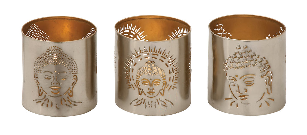 Gorgeous Metal Buddha Votive Holder Set Of 3
