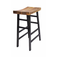 The Urban Port Wooden Saddle Seat 30 Inch Barstool With Ladder Base, Brown and Black