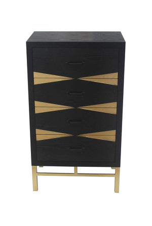 40" X 14" X 23" Black & Gold 4 Drawer Side Table