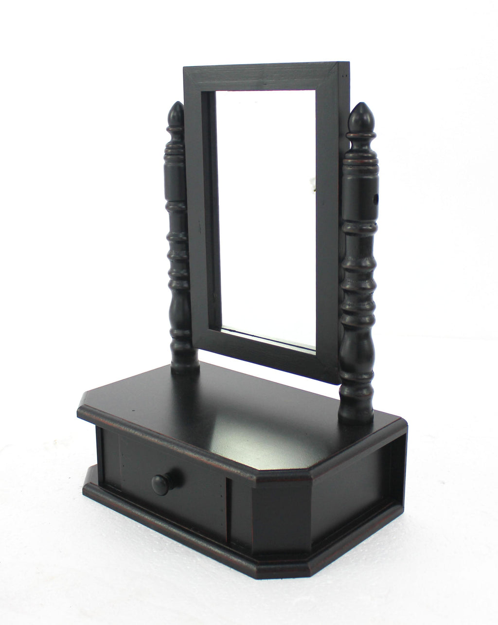 20" X 8.5" X 14" Black Traditional Table Mirror With Drawer