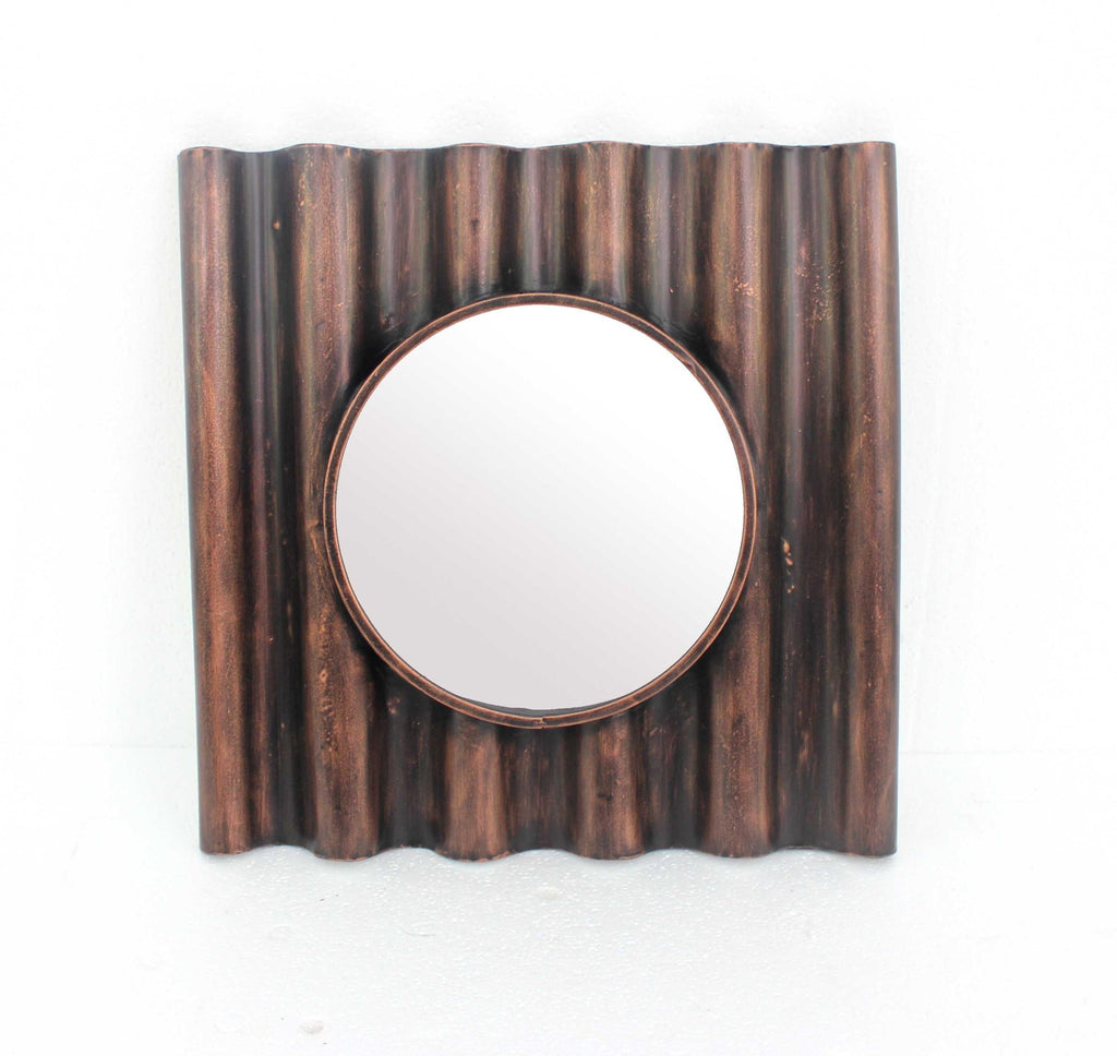 24" X 24" X 3" Bronze Traditional Panpipe-Like Wooden Cosmetic Mirror