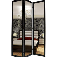 50" X 69" Black Glass & Wood Mirror Screen