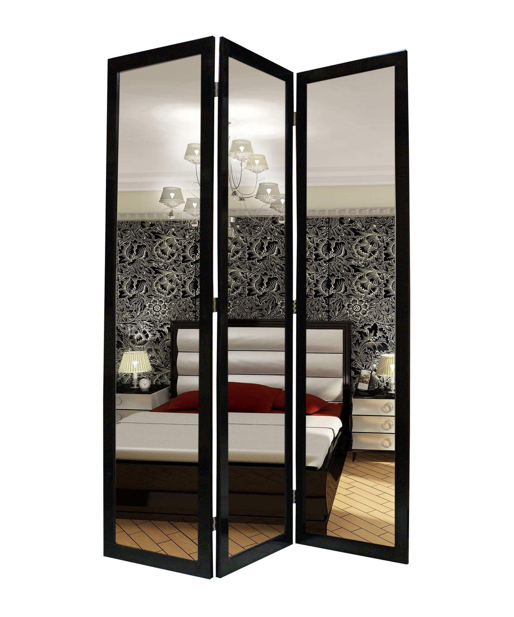 50" X 69" Black Glass & Wood Mirror Screen