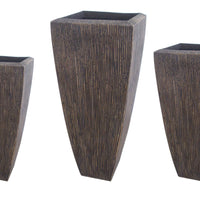 Brown 3 Set Sandstone Ribbed Long Square Planter