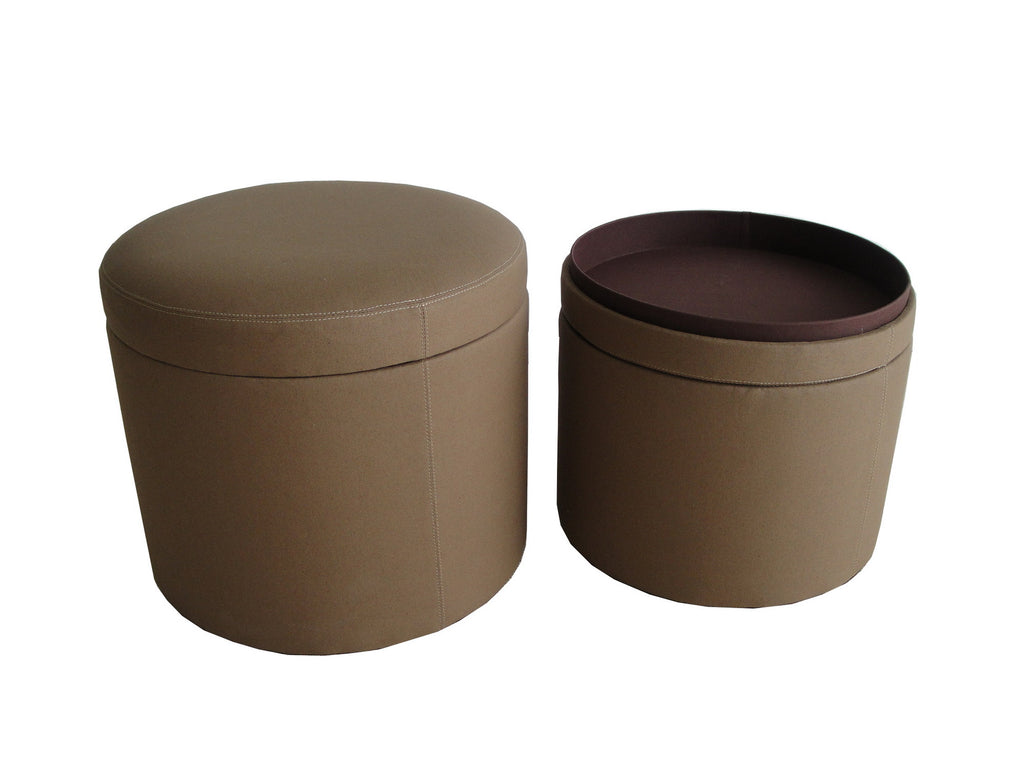 19" X 19" Tan Canvas Round Storage Ottoman