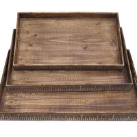 19" X 12" Brown Wood Tray Set