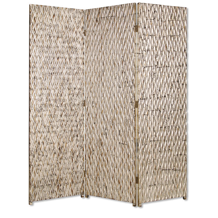 72" X 63" Silver Wood 3 panel screen