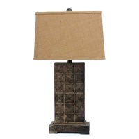 30" X 29" X 8" Brown Vintage Table Lamp With Distressed Metal Pedestal