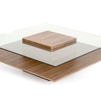 14" Walnut Veneer and Glass Coffee Table