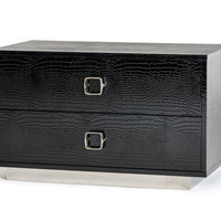 Croc Black Lacquer Faux Crocodile 2 Drawer Nightstand