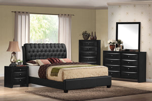 90" X 79" X 49" King Black Pu Button Tufted Bed