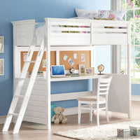 83" X 45" X 74" Twin White Poplar Wood Loft Bed With Desk