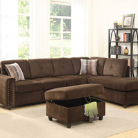 79" X 33" X 36" Chocolate Velvet Reversible Sectional Sofa With Pillows