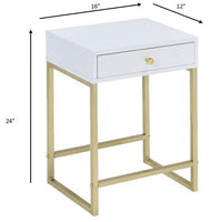 Sleek White and Brass End or Side Table