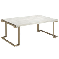 Rectangular Marble Top with Champagne Metal Base Cofee Table