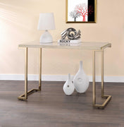 44" X 17.75" X 29.5" Faux Marble And Champagne Sofa Table