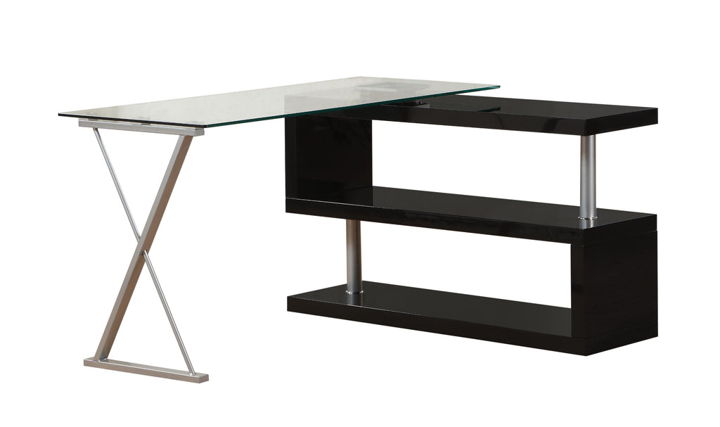 55" X 47" X 30" Clear Glass And Black Office Desk