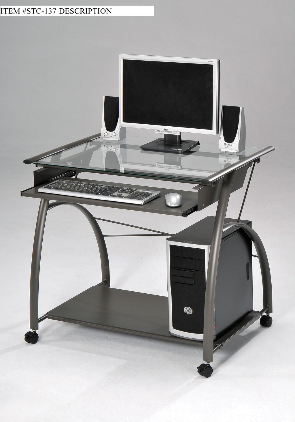 32" X 24" X 30" Pewter Metal Tube Computer Desk