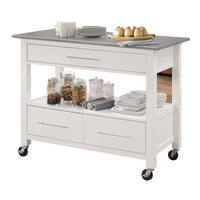 43" X 22" X 36" Stainless Steel And White Kitchen Island