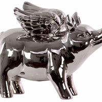 Standing Winged Pig Figurine Polished Chrome Finish-Silver