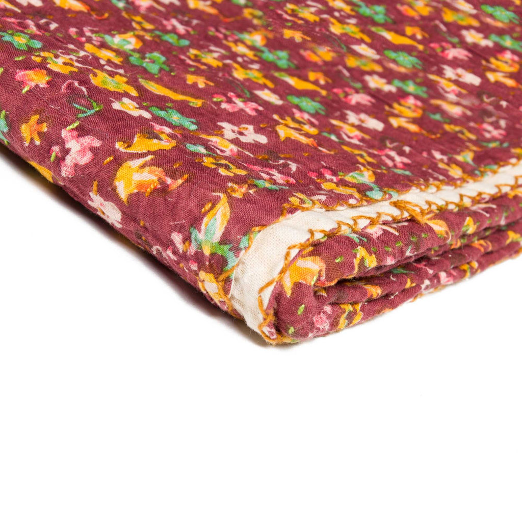 50" X 70" Maroon Warm And Soft Kantha Cotton Throw Blanket