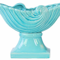 Partial Seashell Bowl with Wave Design on Pedestal - Blue