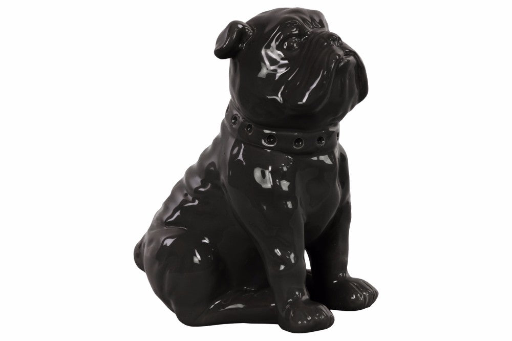 Nifty Sitting British Bulldog Figurine with Collar- Black