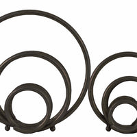 Metal Round Abstract Design Sculpture Set of 2 - Black