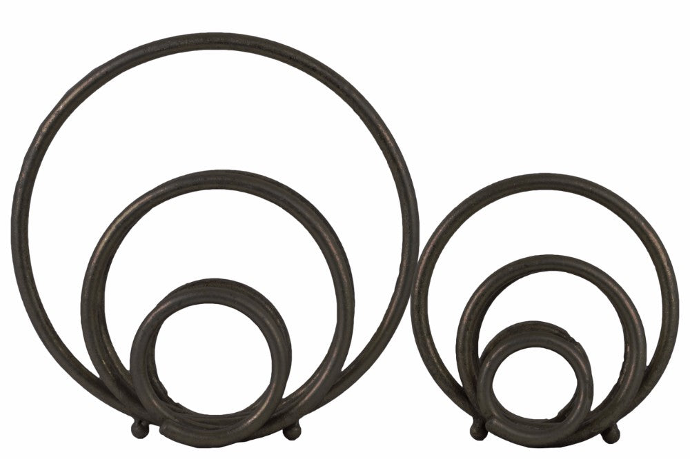 Metal Round Abstract Design Sculpture Set of 2 - Black