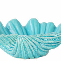 Ceramic Open Valve Clam Seashell Sculpture- Blue