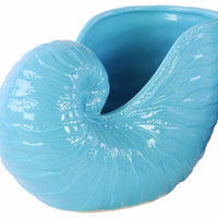 Ceramic Nautilus Seashell Sculpture Gloss Finish Blue