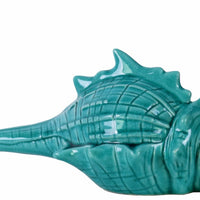 Ceramic Conch Seashell Figurine Distressed Gloss Finish Blue