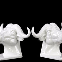 Ceramic Cape Buffalo Head Bookend Assortment of 2 - White