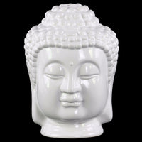 Ceramic Buddha Head with Beaded Ushnisha - White