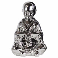 Buddhist Acolyte Figurine Studying a Reading Material - Silver