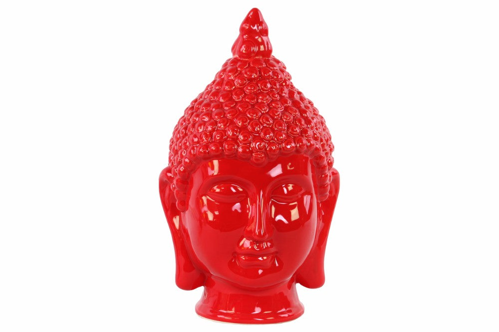 Buddha Head with Pointed Ushnisha Gloss Finish - Red