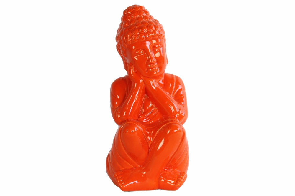 Buddha Figurine with Rounded Ushnisha and Head on Hands - Orange