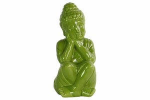 Buddha Figurine with Rounded Ushnisha and Head on Hands - Green