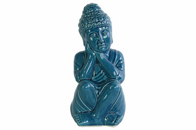 Buddha Figurine with Rounded Ushnisha and Head on Hands - Blue